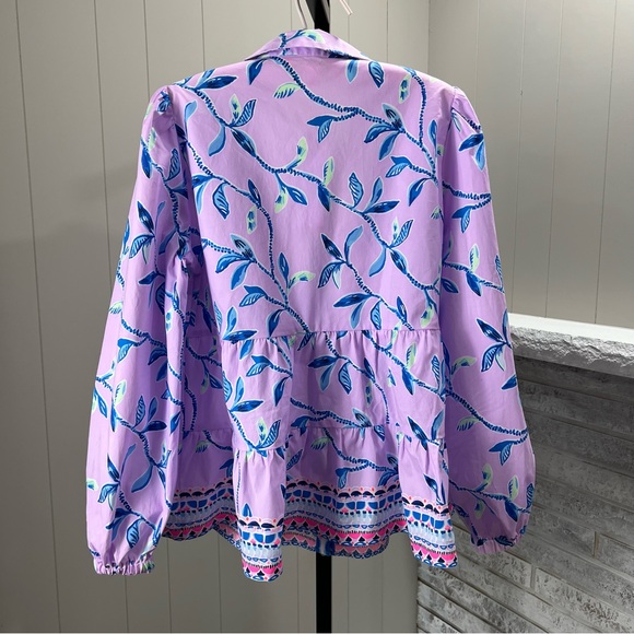 Lilly Pulitzer Kenna Stretch Top Purple Iris Slathouse Jungle Engineered M NWT